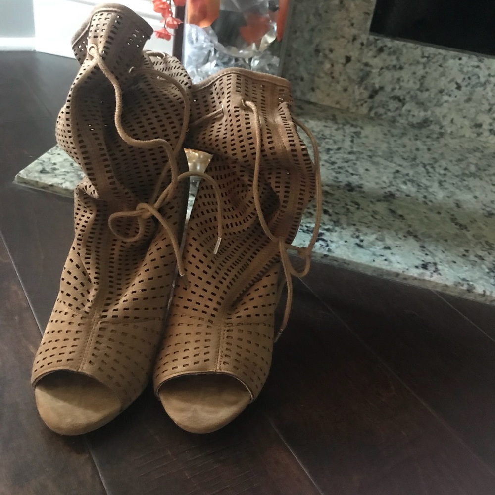 Brown suede half calf heels